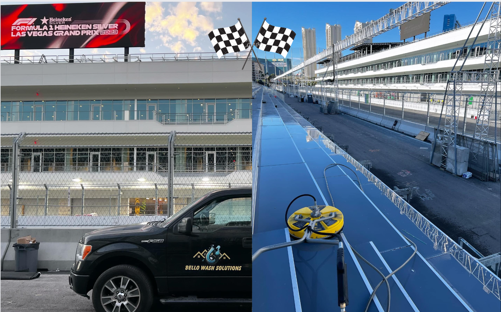 Bello Wash Solutions Pressure Washing in Las Vegas Formula One Bleachers Commercial Job